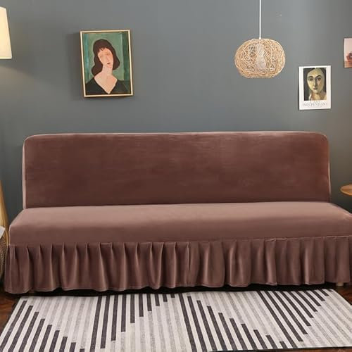 Nvzi Sofabezug für Klappsofas, Stretch-Couchbezüge für Wohnzimmer, einfache Passform, waschbar, Möbel-Sofaschoner mit Rock, 47,24–140 x 100 cm, Braun