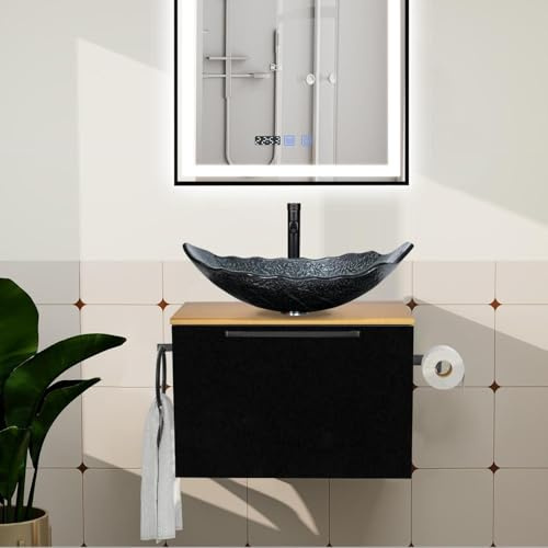 ZealWe Badmöbel Set 2-teilig Waschbecken mit Unterschrank 60 cm mit Handtuchhalter Rollenhalter, Waschtischunterschrank hängend mit Waschtish 56 cm für kleine Gäste WC Waschplatz, Modern Silber