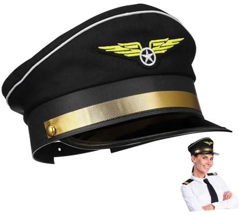 Holibanna Kostü Pilotenhut Für Erwachsene Verstellbare Schwarze ütze Für Halloween Und Partys Authentischer Cosplay Hut Für Piloten Darstellungen