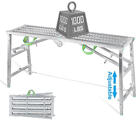 Escalera de andamio ajustable de acero con plataforma multiusos, capacidad de 1000 libras, 17 6.5 pies de altura, accesorio de decoración interior y exterior