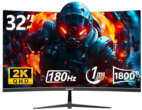 Gawfolk Monitor de juego curvado de 32 pulgadas, 180Hz 1500R QHD (2560x1440) Monitor de computadora 2K con FreeSync, DisplayPort, HDMI, montaje en pared, cuidado de los ojos para oficina en casa y