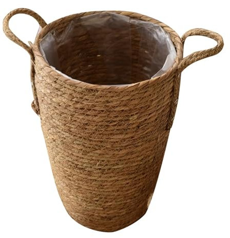 AHIOJEGX Cache Pot en Osier Vase à Fleurs Panier tissé, décor de Bureau, paniers en Osier for Plantes d'intérieur avec Doublure, jardinière Design Kaki for Enfant(29.00X19.00X19.00CM)