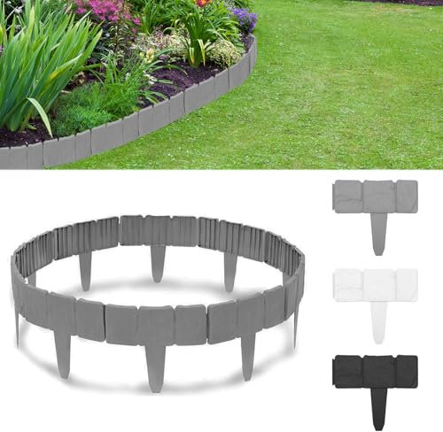 Hengrongshen Recinzione Giardino Esterno 15m, Flessibile Bordura per Aiuole Effetto Pietra, Altezza 23 cm, Staccionata per Aiuole, Bordo in Plastica per Prati e Aiuole, 60 Pezzi, Grigio