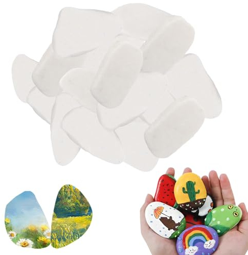 oooaooo 15 Stück Dekosteine Weiß, 3-8 cm Flache Steine zum Bemalen Weiße Dekosteine Steine zum Bemalen Flach Ziersteine Garten Kieselsteine Weiß für Vasen Malerei Aquarien Haus Garten