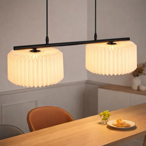 ZMH Pendelleuchte Esstisch Hängelampe Vintage - Hängeleuchte Wohnzimmer 2 | Flammig G9 Esszimmerlampe Papier Lampenschirm Pendellampe Origami Design Esstischlampe für Esszimmer Küche(ohne Leuchtmittel)