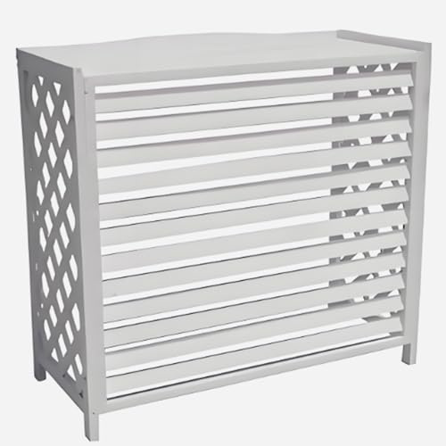 Cache Climatiseur Exterieur, Clôture en Bois Rétro, Pare-poubelle Rectangulaire Autoportant, Cache Pompe à Chaleur(White,80 * 70 * 32cm/31.5 * 27.5 * 12.6in)