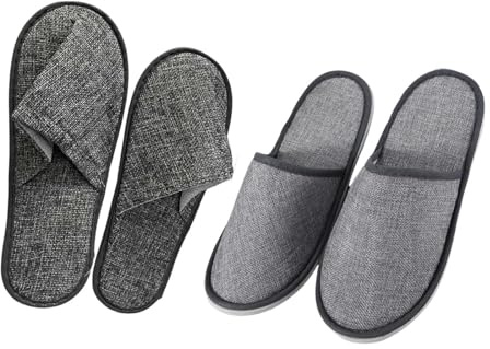 HKYBCF Tygtofflor 1 par resor spa hotell halkfria tofflor män kvinnor bomull linne flip flop skor full/halv inklusive gästsko, Grå, One Size