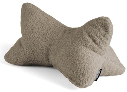 mokebo 'Der Leseknochen' Lesekissen aus weichen Bouclé-Stoff, ergonomisches Nackenkissen aus gemütliches Teddystoff, Flexible Stütze für Bücher, E-Books oder Tablets oder als Sofakissen in Sand Braun