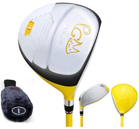 Madera de Palo de Golf n. ° 1 / n. ° 5 para niños de 3 a 12 años, Eje de Carbono para diestros, Conductor de Golf con, Cubierta de Cabeza (Amarillo,# 1,9-12 años)