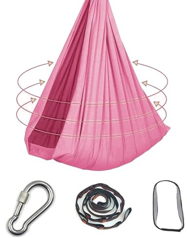Hängeschaukel mit Seil und Karabiner, tragbare Stoffhängematte for drinnen und draußen(Pink)
