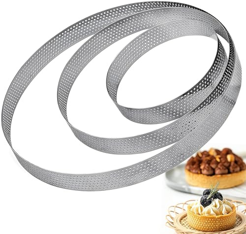 WizeFolk Mikroperforerad tårtring, 3 stycken perforerade kakringar, rostfritt stål rund bakform 10 15 20 cm – bakring professionell kvalitet höjd 2 cm för kakor, mousse, muffins, pizza och bakverk
