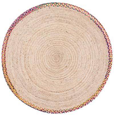 Beliani Tappeto rotondo in juta ø 120 cm Bordo colorato intrecciato Soggiorno Camera da letto Multicolore
