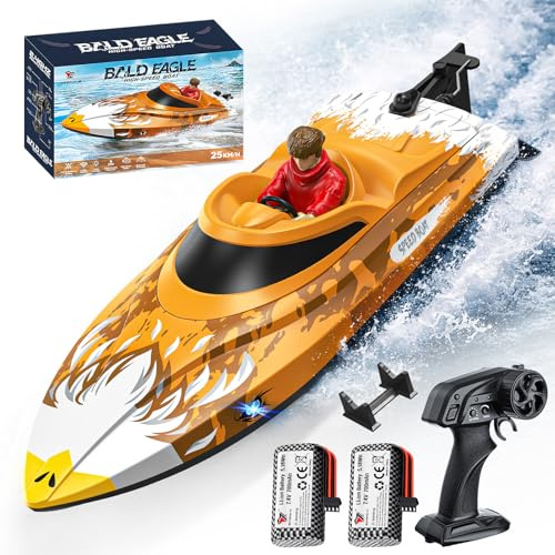 YESHIN RC Boat, 25 KPH Remote Control Boat for Kids 8-12 and Adults, Self-Righting Fast RC Speed Boats with LED Lights, Low Battery Alert,2.4Ghz, Waterproof Racing Toy for Pool & Lake