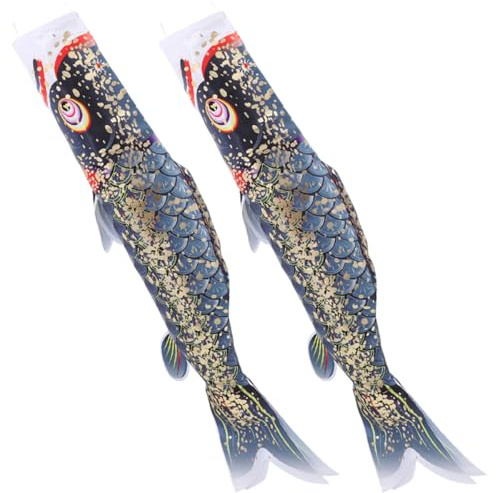 IDEANATEGRATE 2pcs Japanese Style Fish Windsocks Hanging Outdoor Decor Satin Carp Flags for Garden Patio Porch Decorations Realistic Fish Appearance