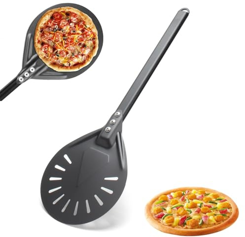 Taicols Pelle à pizza perforée - En aluminium - Avec manche long amovible de 40 cm - Tête ronde de 20 cm - Pour barbecue et four