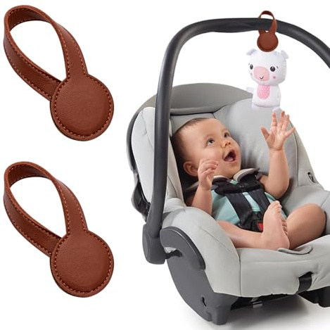 BIVYAX Lot De 2 Attaches Magnétiques Pour Poussette, Crochet Poussette, Pour Fixer Des Langes Et Des Jouets, Accessoire Poussette, Maintien Solide Sans Crochets (Marron)