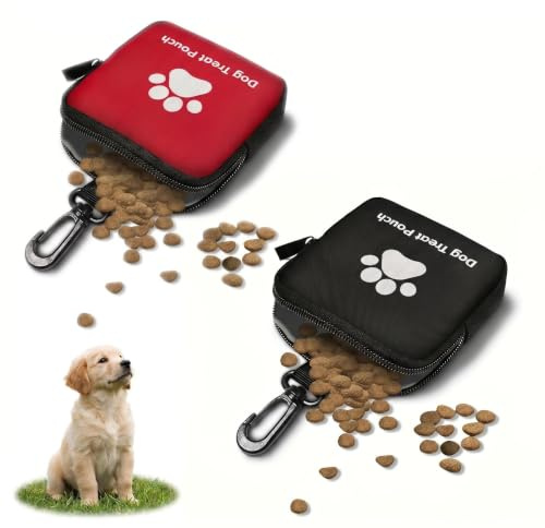 Lot de 2 Pochettes Friandise pour Chien, Sac a Friandise Chien Portable | Sac Friandise Chien avec Fermeture Éclair et Mousqueton, Bekecidi Accessoire Chien Pratique pour Dressage et Promenade