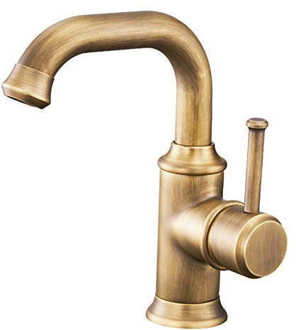 BOATX Nostalgie Retro Einhebel Waschbecken Armatur 360°Schwenkbar Einhebelmischer Bad Wasserhahn-Waschtischarmatur Hoher Auslauf für Badezimmer aus Messing (Regulär, Antik Messing Gebürstete)