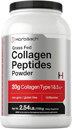 Horbaach Collagen Peptides Powder 40 oz | Unflavored | for Men & Women | Grassfed Type I & III | Non-GMO, Gluten Free Supplement