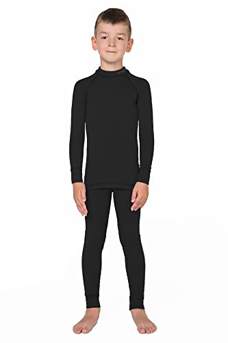 meteor Set Biancheria Intima per Bambini Funzione Set Termica con Maglia a Maniche Lunghe e Pantaloni Termici - Termoattivo, Transpirante, Morbido, Calde Set per Ragazzo e Ragazza (116-122 cm, Nero)