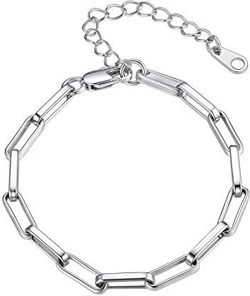 FOCALOOK Damen Armkette 4,2mm Ankerkette Armband 16+5cm platiniert Gliederarmband schicker Schmuck Accessoire für Mädchen Frauen