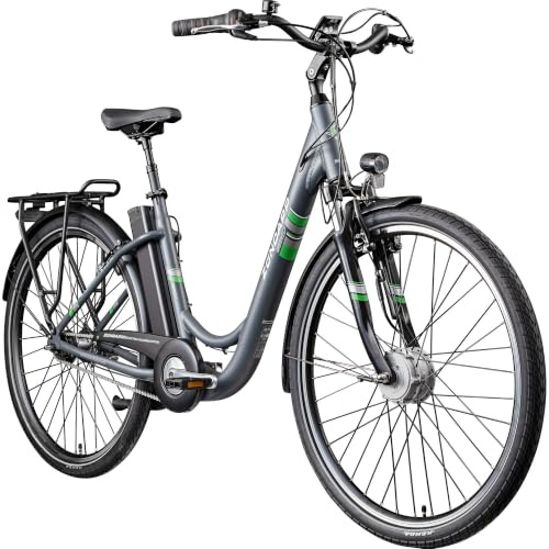 ZÜNDAPP E Bike City 28 Zoll | Elektro Fahrrad für 150-175 cm | 7 Gang Ebike Vorderrad Motor | E-Bike Elektrofahrrad mit Beleuchtung | Retro Hollandrad Green 3.7
