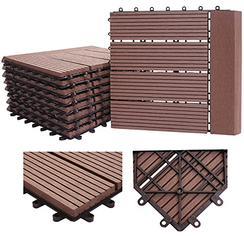 Mendler Carreau de Sol WPC 11x Chaque 30x30cm = 1m² Premium - café Linear waagrecht