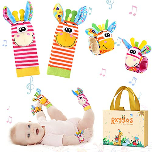 Rasseln Spielzeug für Handgelenk Und Socken, Plüschtiere Entwicklungs-Spielzeug für 0-12 Monate Neugeborene, Mädchen Und Jungen, Baby Geschenk 4PCS (Stil 2)