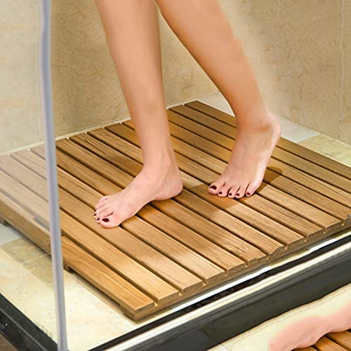 KDDFN Caillebotis Bois Naturel,Douche Extérieure,Spa,Tapis de Douche en Bois Antidérapant,Protecteur,Écoresponsable ?et Moderne,Respirant (60x90cm/24x36in)