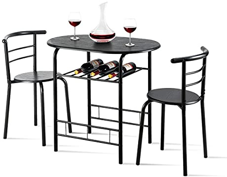 RELAX4LIFE Essgruppe 3-teilig, Sitzgruppe platzsparend, Esszimmer Set mit Tisch & 2 Stühlen, Küchentisch mit Ablage, Esstisch Set Holz, Balkonset für 2 Personen, Küche Garten Café Bar (Voll-Schwarz)