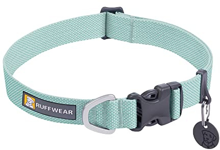 RUFFWEAR Hi & Light Dog Collar, Ultra Strong & Lightweight, Strong Tubelok Webbing, Aluminium Lead Attachment Ring & Side-Release Buckle, Stylish Neck Wear Accessory, Sage Green (Medium, 36-51 cm)