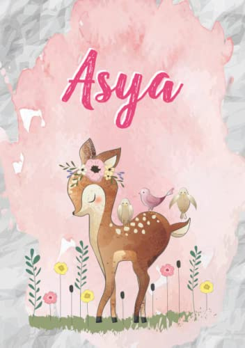 Asya: Notizbuch A5 | Personalisierter vorname Asya | Geburtstagsgeschenk für Frau, Mutter, Schwester, Tochter | Niedliche kleine Hirsche | 120 Seiten liniert, Kleinformat A5 (14,8 x 21 cm)