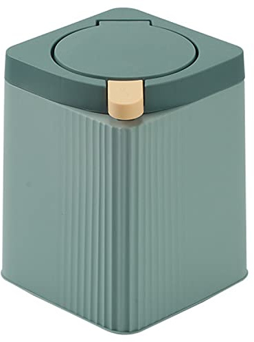 Zhongren Small Waste Paper Bin with Push Lid Kitchen Bathroom Living Bins Recycling Square Office Wastebasket Dustbin Home Bedroom Trash Can Garbage Plastic -8L (Green)