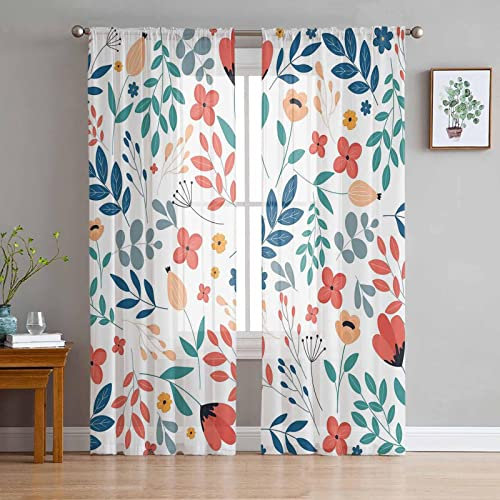 MTBDyyds Verdunkelungsvorhänge 3D Drucken 280X160Cm Bunt Pflanzen Blätter Blumen Verdunklungsvorhänge Kinderzimmer 2 Stück Vorhang Blickdicht Ösenschal Kindergardinen Junge Verdunklungsgardine