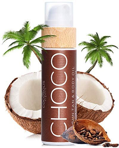 COCOSOLIS CHOCO Bräunungsbeschleuniger – Bio-Bräunungsöl mit Vitamin E & Duft nach Schokolade für schnelle intensive Bräune – Bräunungsverstärker für satte Bräune - pflegende Bodylotion 200 ml