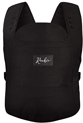 ROOKIE Babytrage Premium - Schnell & einfach angelegt - Bequeme Baby Trage für Neugeborene ab Geburt bis 15kg - Baby Carrier aus Bio Baumwolle (Black)