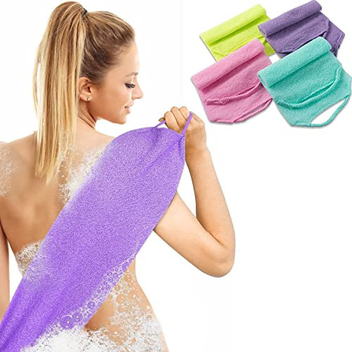 4 Stück Rücken-Peelinghandtücher mit Griffen, Rückenbürste Körperbürste Verlängern, Rückenschrubber Massagebürste Silikon, Duschbürste Dusche Scrub