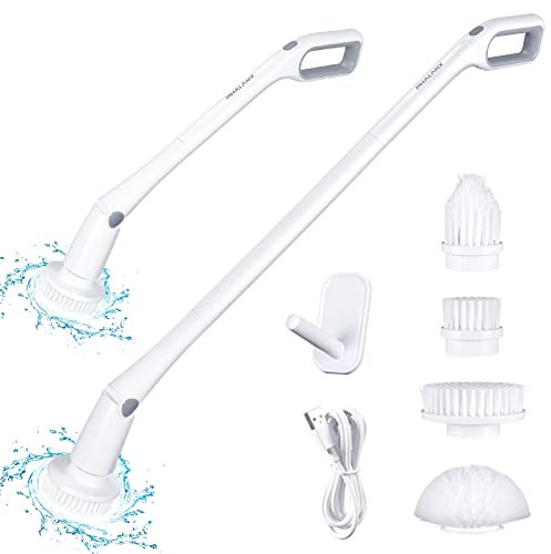 PHALANX Brosse de nettoyage électrique sans fil avec bras d'extension réglable avec 4 têtes de brosse remplaçables pour salle de bain, carrelage