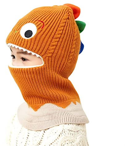 BYNYXI Kinder Wintermützen Dinosaurier, Niedliche Schalmütze Schlupfmütze Kinder Jungen Mädchen Gestrickte Mützen Warm Fleece Mütze Beanie Mütze Kindermütze Loop Schals für Kleinkind 1-5 Jahre