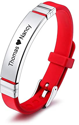 INBLUE Bracciale con Targhetta Personalizzata Nome/Citazione Targhetta in Acciaio Inossidabile Bracciale Regolabile in Silicone per Uomo Donna