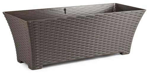 Acan Tradineur - Jardinera Rattan Rectangular de Plástico - Fabricado en España - Ideal para Plantas, hogar, jardín y terrazas - 60 cm - Color Marrón Topo