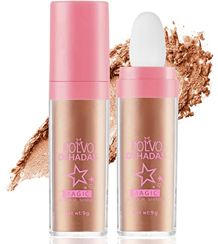 AOOWU Highlighter Puder Stick, Glitzer Patting Puder, Body Glitter Patting, Fairy Powder Stick, Körper Aufhellen Schimmer Sparkle für Gesicht Augen Lippen Haare (Goldbraun)