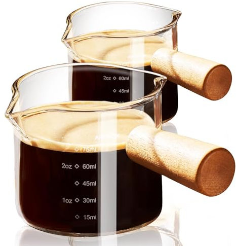 PARACITY Juego de 2 tazas de café con asa, 99,2 g, de cristal de doble boquilla, con doble escala, vaso transparente para espresso con boca en V, accesorios para expreso