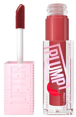 Maybelline New York Glänzender Lipgloss für sichtbar vergrößerte Lippen, Falten mildernd, Mit Maxilip und Chili, Lifter Plump, Farbe: Nr. 006 Hot Chili, 1 x 5,4 ml