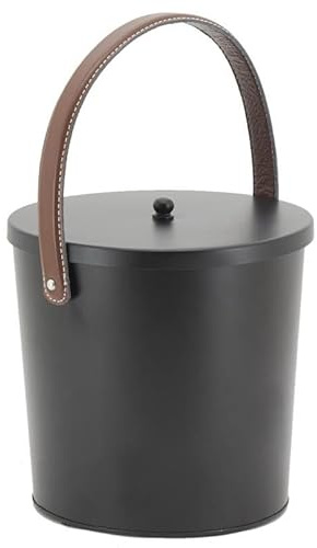 Cubo de ceniza de metal negro y cuero