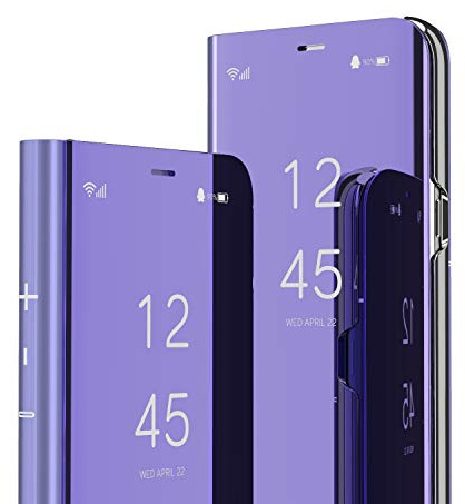 QIWEIQING Case for Samsung Galaxy Z Fold 5, Transparent Window PC + Premium PU Leather Flip Stand Shockproof Magnetic Closure Protective Phone Cover for Galaxy Z Fold 5. Mirror Purple QH
