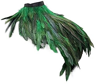 Asudaro Federumhang, Federkragen Damen Gothic Feder Umhang Cape Federschmuck Feather Shrug Halskette Kragen Mantel Gothic Steampunk Feather Shawl DIY Deko Fransen Feder Schal Kleidung Zubehör Grün