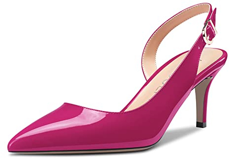 HDEUOLM Women Stiletto Low Kitten Heel Pointed Toe Slip-on Slingback Pumps Court Shoe Cute Dress Clear 6.5 CM Heels Sandals