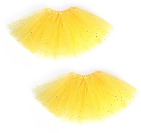 EUPSIIU 2 Pièces Ballet Tutu, Jupe Avec Paillettes Étoiles, Vintage en Tulle Élastique à 3 Couches, Pour Femme, S'Habiller Fête (Jaune)