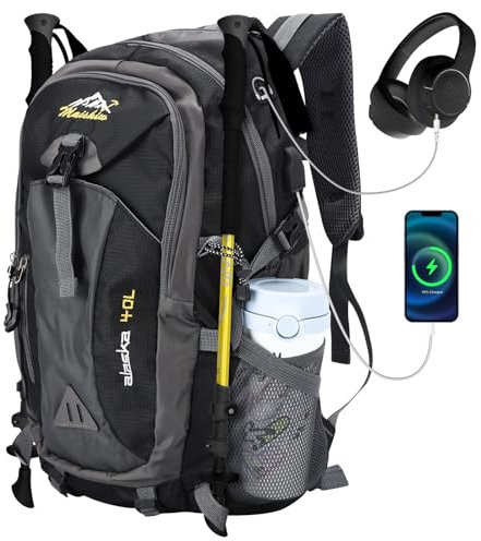 HaetFire Zaino Trekking 40 Litri Leggero Traspirante Pieghevole per Uomo Donna,Impermeabile Grande Capacità Zainetto Montagna,Zaino da Viaggio Escursionismo per Trekking Viaggi Ciclismo Campeggio nero